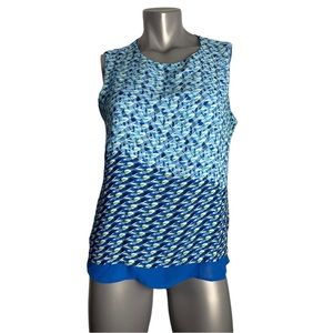 Rose & Olive Blue Print Double Layer Tank Top Sz L